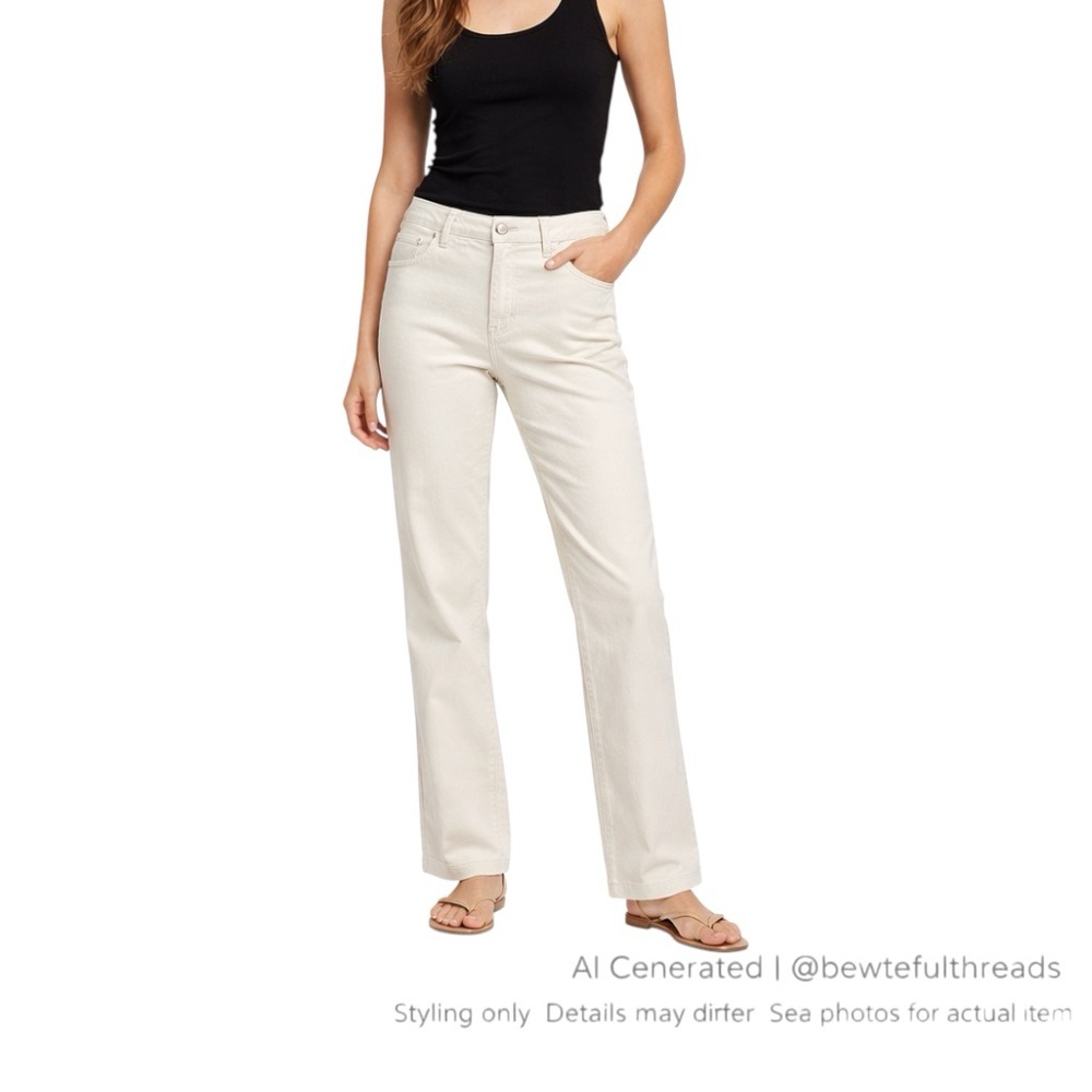 KAFFE Cream Straight Leg Cotton Blend Trousers EU 38 (Fits US 6)